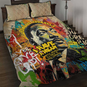 Martin Luther King Graffiti Afro Quilt Bed Set Colorful Spray Paint Quotes and Crown TS04