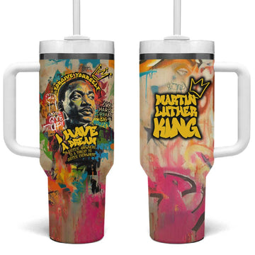 Martin Luther King Graffiti Afro Tumbler With Handle Colorful Spray Paint Quotes and Crown TS04