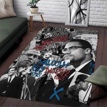 Afro Malcolm X Area Rug Quotes Dates and Black History Activist Theme TS04