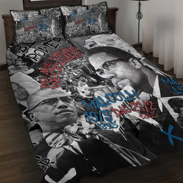 Afro Malcolm X Quilt Bed Set Quotes Dates and Black History Activist Theme TS04