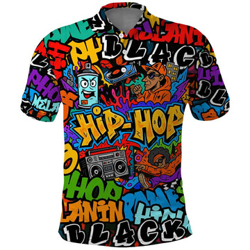 Hip Hop Graffiti Style Polo Shirt Black Melanin Text and Urban Street Art Design TS04