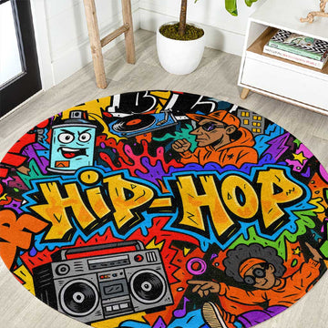 Hip Hop Graffiti African Round Carpet Black Melanin Text and Urban Street Art TS04