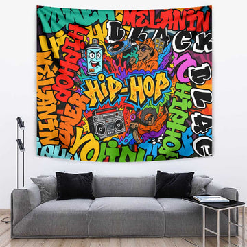 Hip Hop Graffiti African Tapestry Black Melanin Text and Urban Street Art TS04