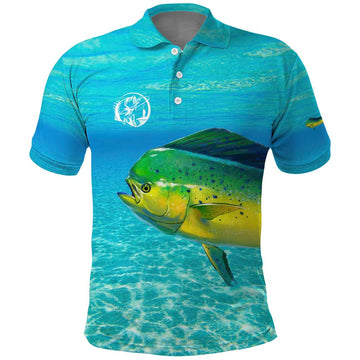 Mahi Mahi Fishing Customize Name Polo Shirt Underwater Blue Background in Tropical Ocean Scene TS04