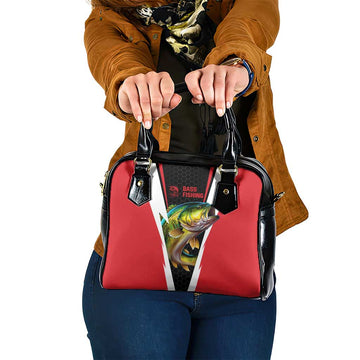 Bass Fishing Personalized Shoulder Handbag Bold Red and Black Lightning Pattern and Honeycomb Background TS04