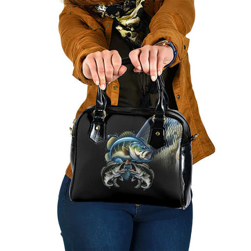 Largemouth Bass Fishing Scale Customize Name Shoulder Handbag Aggressive Bass Scaled Texture and Black Sporty TS04