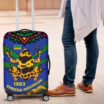 Indigenous Regions of Panama Embera-Wounaan Luggage Cover Frog Graphic and Indigenous Pattern Guardians of the Forest TS04