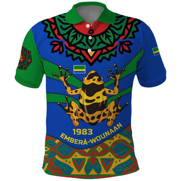 Indigenous Regions of Panama Embera-Wounaan Polo Shirt Frog Graphic and Indigenous Pattern Guardians of the Forest TS04