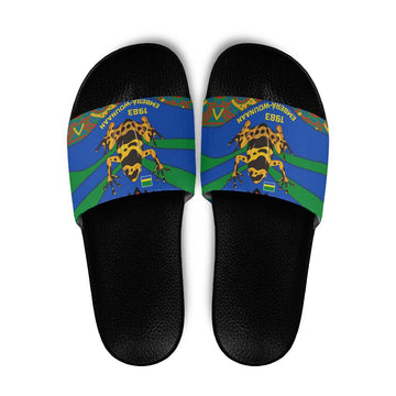 Indigenous Regions of Panama Embera-Wounaan Slide Sandals Frog Graphic and Indigenous Pattern Guardians of the Forest TS04