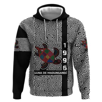 Indigenous Regions of Panama Guna de Madungandí Hoodie with Colorful Turtle and Black White Geometric Pattern TS04