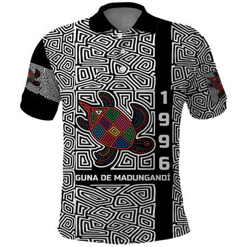 Indigenous Regions of Panama Guna de Madungandí Polo Shirt with Colorful Turtle and Black White Geometric Pattern TS04