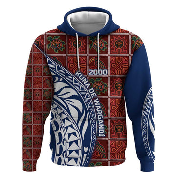Indigenous Regions of Panama Guna de Wargandí Hoodie with Tribal Pattern and Blue White Nature and People TS04
