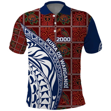 Indigenous Regions of Panama Guna de Wargandí Polo Shirt with Tribal Pattern and Blue White Nature and People TS04