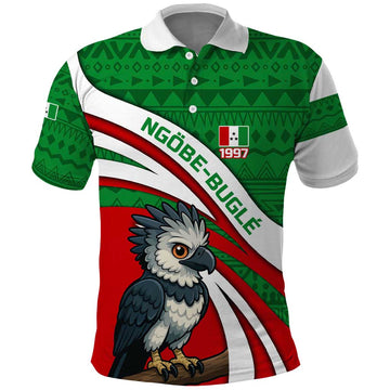Indigenous Regions of Panama Ngabe-Bugle Polo Shirt with Harpy Eagle Graphic and Green Red Tribal Pattern 1997 TS04