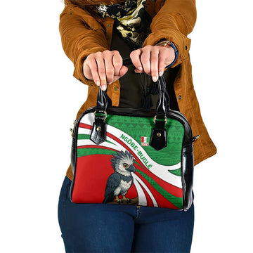 Indigenous Regions of Panama Ngabe-Bugle Shoulder Handbag with Harpy Eagle Graphic and Green Red Tribal Pattern 1997 TS04