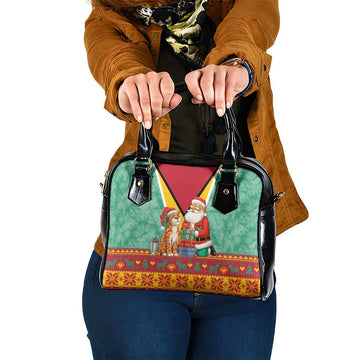 Guyana Christmas Santa Leopard Shoulder Handbag with Green Red Yellow Gift and Map TS04