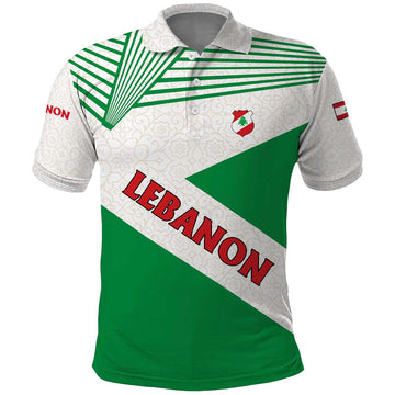 Lebanon Flag Shield Polo Shirt with Cedar Emblem and National Colors TS04