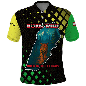 Lebanon Wild Cedar Forest Polo Shirt with Leopard and National Map Design TS04