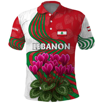 Lebanon Cyclamen Flower Polo Shirt with Patriotic Colors and Inspirational Quote TS04