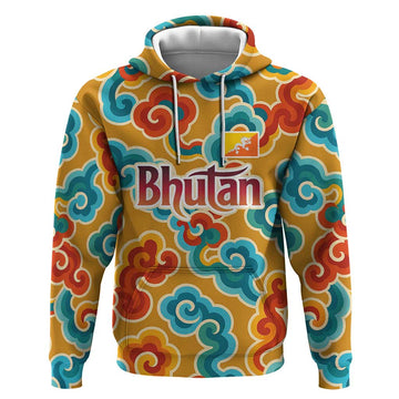 Bhutan Dragon Hoodie with Traditional Cloud Motif in Vibrant Himalayan Colors TS04
