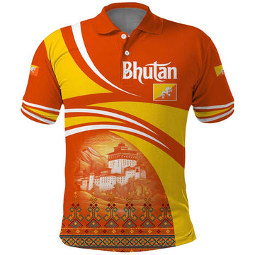 Bhutan Heritage Polo Shirt with Paro Monastery and Druk Dragon TS04