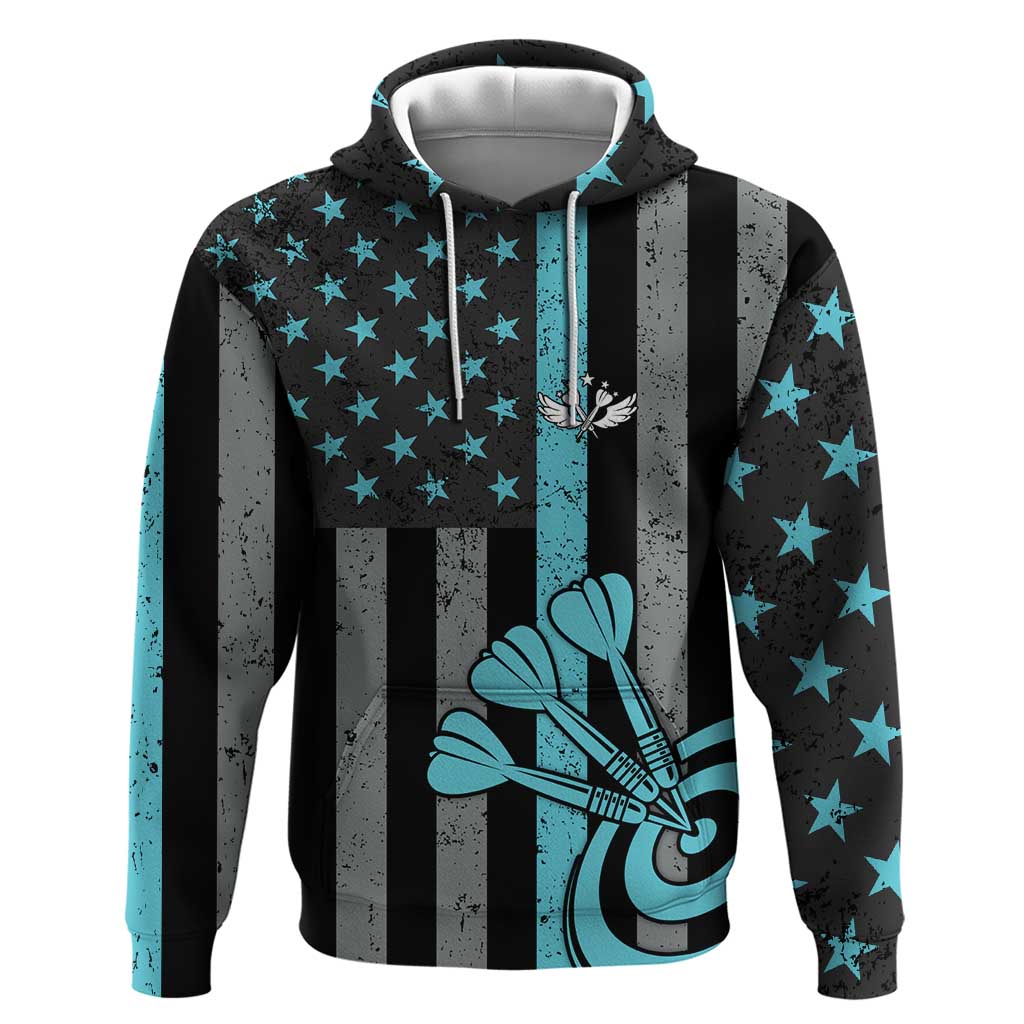 Custom Turquoise US Patriotic Darts Hoodie Blue American Flag Pattern - Grunge Paint Splatter TS04