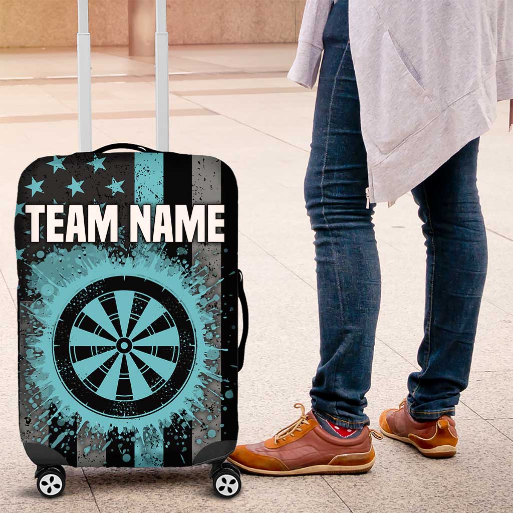 Custom Turquoise US Patriotic Darts Luggage Cover Blue American Flag Pattern - Grunge Paint Splatter TS04