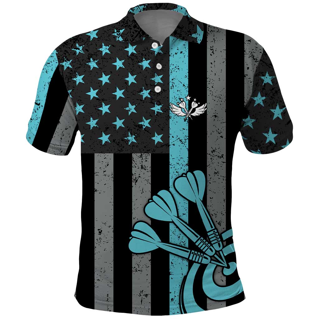 Custom Turquoise US Patriotic Darts Polo Shirt Blue American Flag Pattern - Grunge Paint Splatter TS04