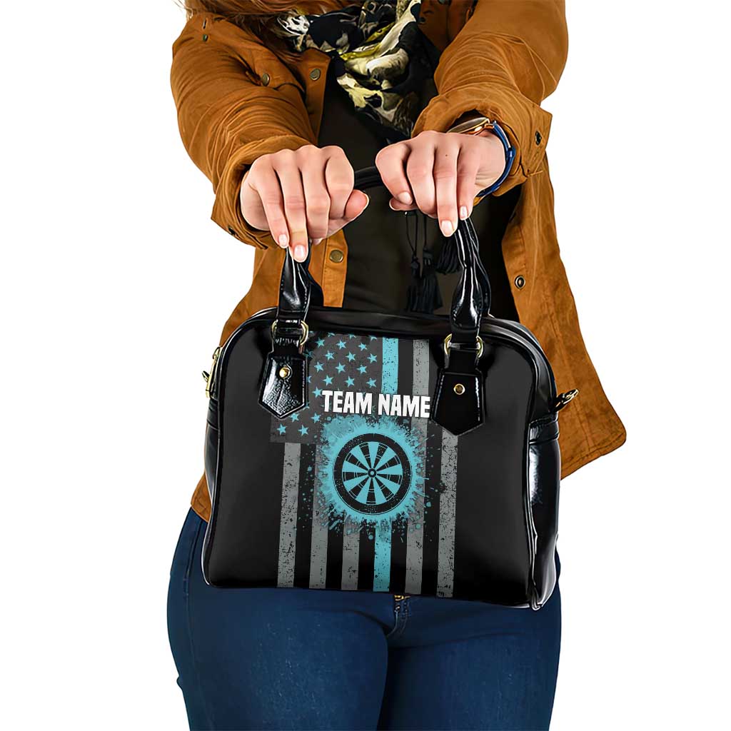 Custom Turquoise US Patriotic Darts Shoulder Handbag Blue American Flag Pattern - Grunge Paint Splatter TS04