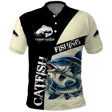 Catfish Fishing Customize Name Polo Shirt Splash Effect and Black Cream Split Design TS04