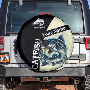 Catfish Fishing Customize Name Spare Tire Cover Splash Effect and Black Cream Split Design TS04