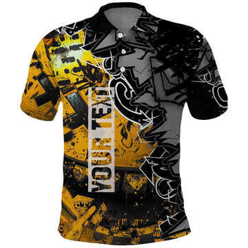 Hip Hop Street Style Polo Shirt Yellow and Black Graffiti and Urban Skull Character Design TS04