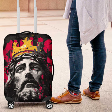 Jesus Graffiti Design Luggage Cover Crowned Portrait and Urban Street Art Style in Red Yellow Black Theme TS04