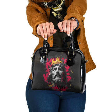 Jesus Graffiti Design Shoulder Handbag Crowned Portrait and Urban Street Art Style in Red Yellow Black Theme TS04