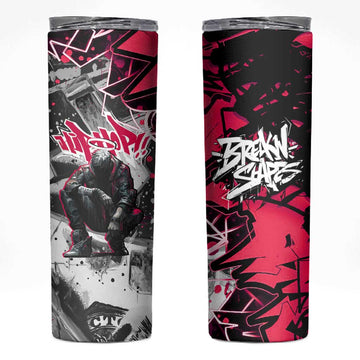 Hip Hop Graffiti Design Skinny Tumbler Sitting Hooded Figure and Red Black Street TS04