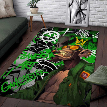 Graffiti Street Art Area Rug Smoking Ape Character and Neon Crown Symbols TS04