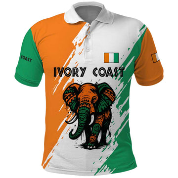 Ivory Coast Polo Shirt with Tribal Elephant and Paint Splash Design TS04