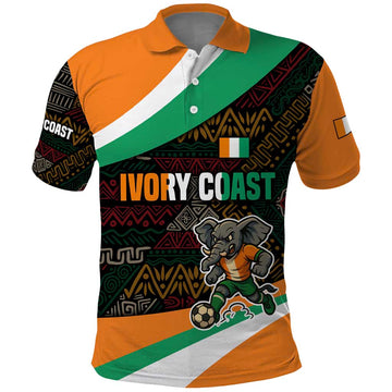Ivory Coast Polo Shirt with Soccer Elephant and Tribal Pattern Design TS04