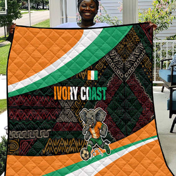 Ivory Coast Elephants Football Quilt Soccer with Tribal Pattern TS04