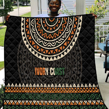 Ivory Coast African Pattern Quilt Ethnic Geometric and National Motto TS04