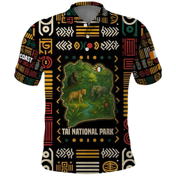 Ivory Coast Polo Shirt with Taï National Park Wildlife Map Design TS04