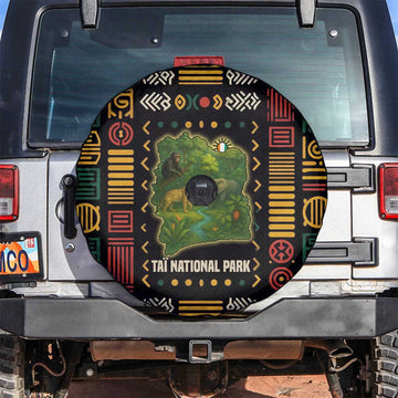 Ivory Coast Spare Tire Cover with Taï National Park Wildlife Map Design TS04
