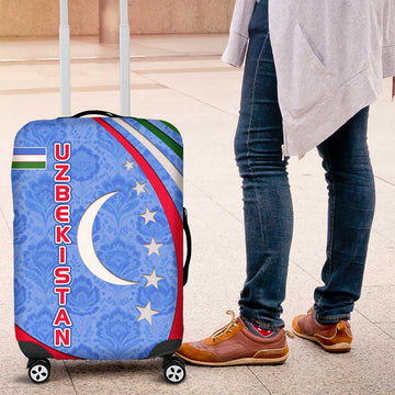 Uzbekistan Luggage Cover with Crescent Star and Ornamental Swirl Design TS04