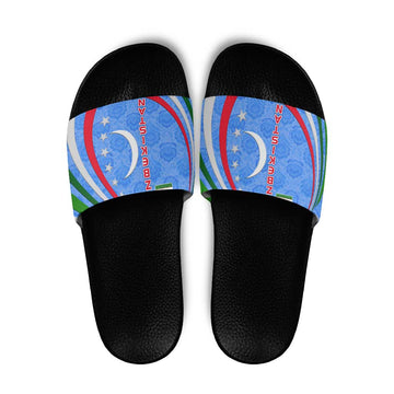 Uzbekistan Slide Sandals with Crescent Star and Ornamental Swirl Design TS04