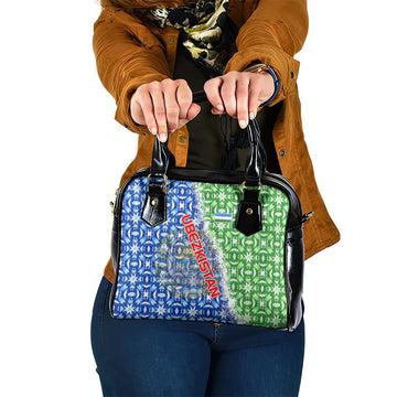 Uzbekistan Shoulder Handbag with Ikat Pattern and National Coat of Arms Design TS04