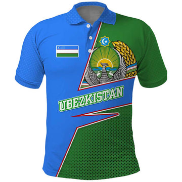 Uzbekistan Polo Shirt with National Coat of Arms and Modern Gradient Design TS04