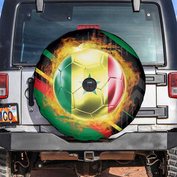 Custom Senegal Spare Tire Cover Lion Graphic, National Flag, Fiery Soccer Ball - Bold African Pride Design TS04