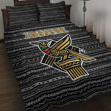 Zimbabwean Bird Statue Quilt Bed Set Tribal Pattern Flag Patch and Heritage Symbol TS04