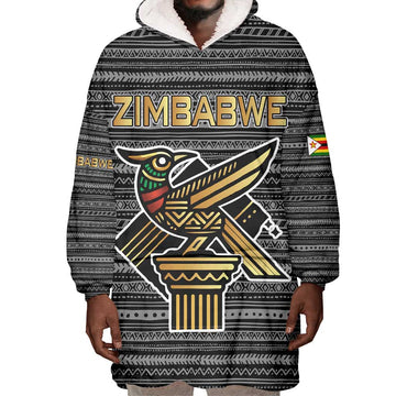 Zimbabwean Bird Statue Wearable Blanket Hoodie Tribal Pattern Flag Patch and Heritage Symbol TS04