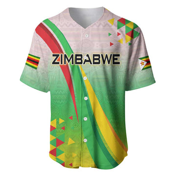 Vibe Zimbabwe Baseball Jersey Tribal-Inspired Background with Geometric Flag Color Design TS04